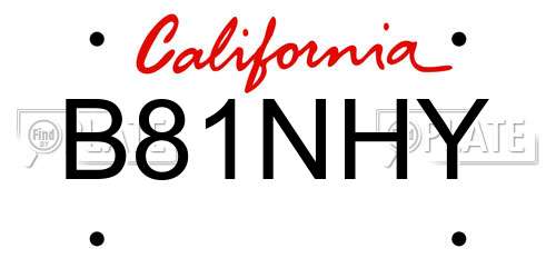 B81NHY California License Plate