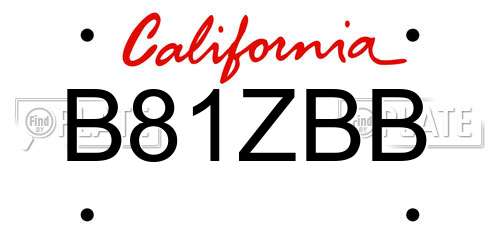 B81ZBB California License Plate
