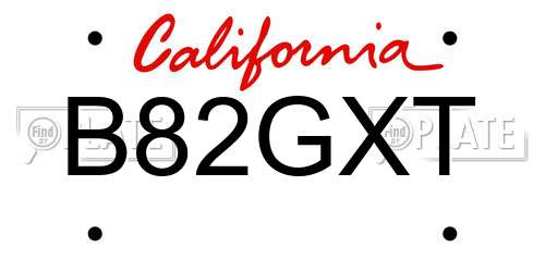 B82GXT California License Plate