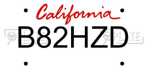 B82HZD California License Plate