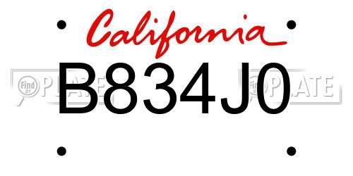B834J0 California License Plate