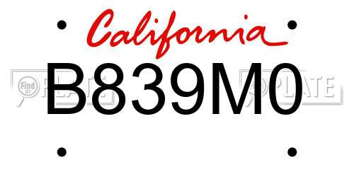 B839M0 California License Plate
