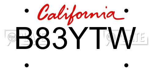 B83YTW California License Plate