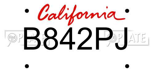 B842PJ California License Plate