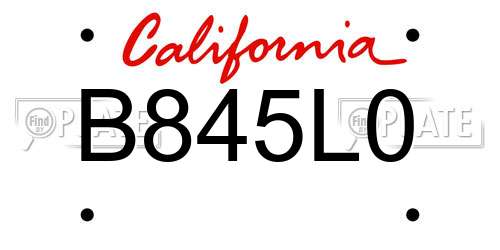 B845L0 California License Plate