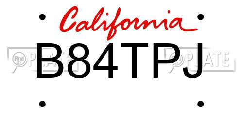 B84TPJ California License Plate