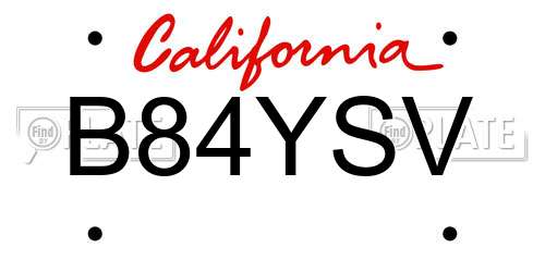 B84YSV California License Plate