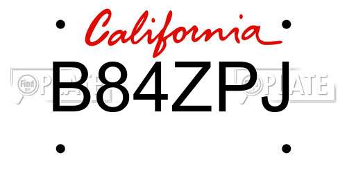 B84ZPJ California License Plate