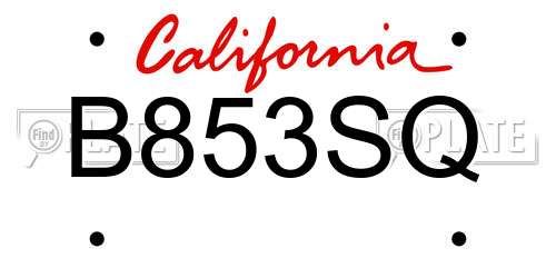 B853SQ California License Plate