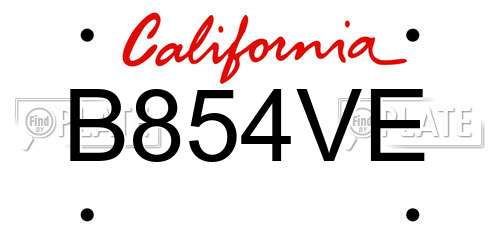 B854VE California License Plate