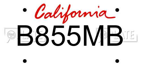 B855MB California License Plate