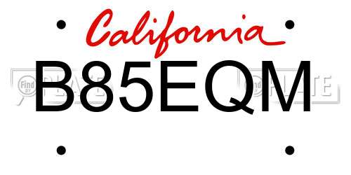 B85EQM California License Plate