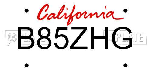 B85ZHG California License Plate