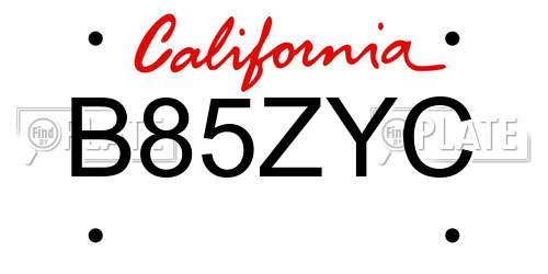 B85ZYC California License Plate