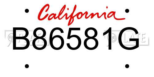 B86581G California License Plate
