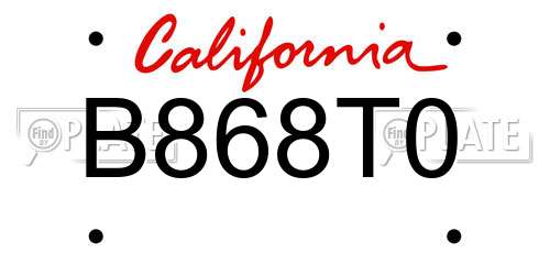 B868T0 California License Plate