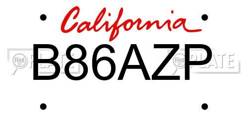 B86AZP California License Plate