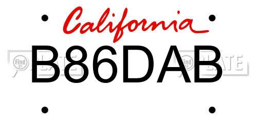 B86DAB California License Plate