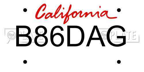 B86DAG California License Plate