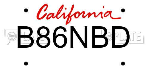 B86NBD California License Plate