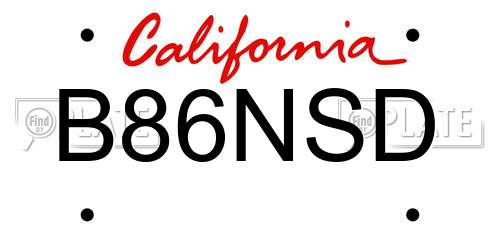 B86NSD California License Plate