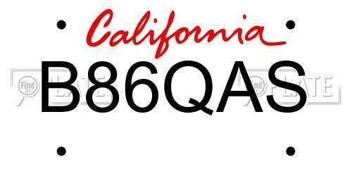 B86QAS California License Plate