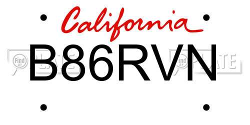 B86RVN California License Plate