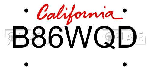 B86WQD California License Plate