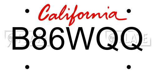 B86WQQ California License Plate