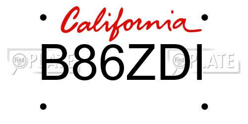 B86ZDI California License Plate