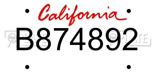 B874892 California License Plate