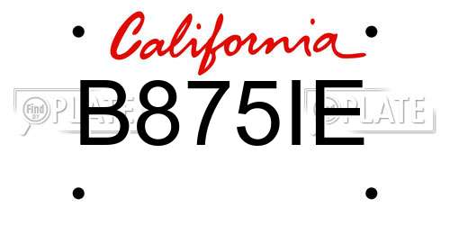 B875IE California License Plate
