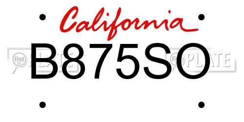 B875SO California License Plate