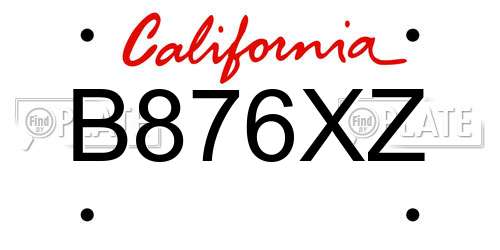 B876XZ California License Plate
