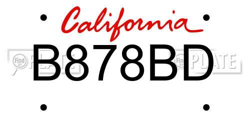 B878BD California License Plate