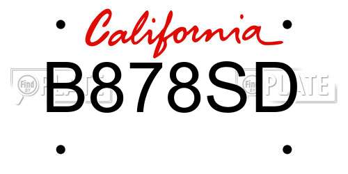 B878SD California License Plate