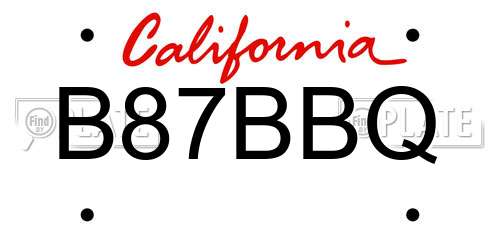 B87BBQ California License Plate