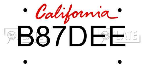 B87DEE California License Plate