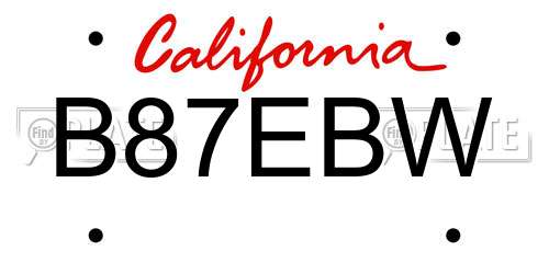 B87EBW California License Plate