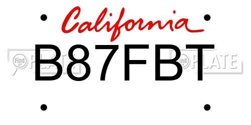 B87FBT California License Plate