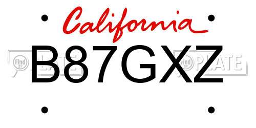 B87GXZ California License Plate