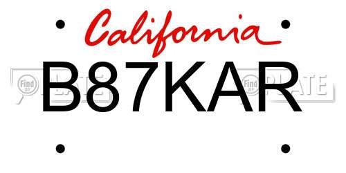 B87KAR California License Plate