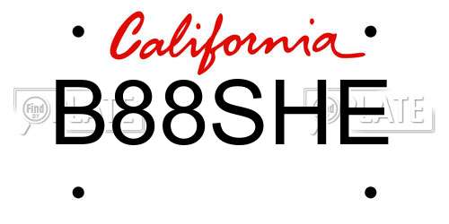 B88SHE California License Plate