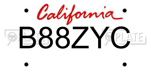 B88ZYC California License Plate