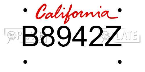 B8942Z California License Plate