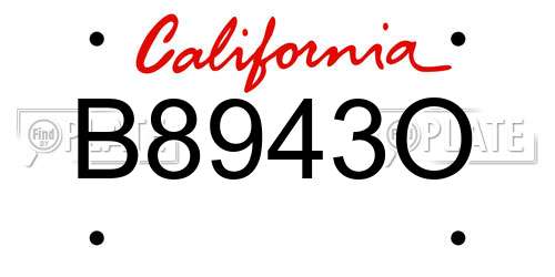 B8943O California License Plate