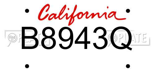B8943Q California License Plate