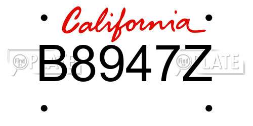 B8947Z California License Plate