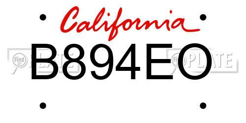B894EO California License Plate