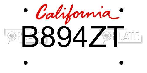 B894ZT California License Plate